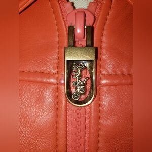 Super Rare Coach Lambskin Leather tangerine 🍊 orange brass zipper bomber jacket